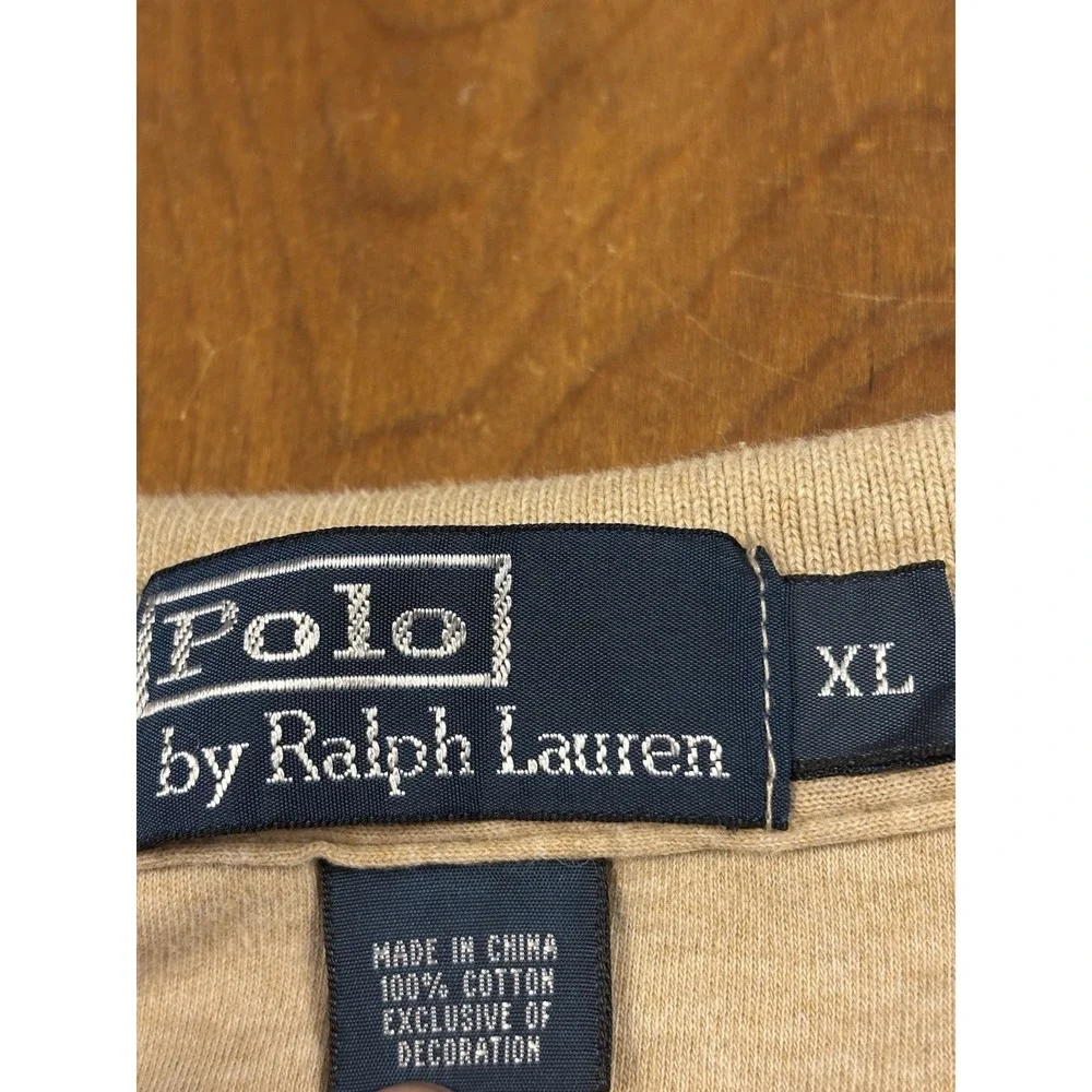Polo Ralph Lauren Polo Shirt Men's‎ XL Tan Beige Long Sleeve Green Pony Preppy